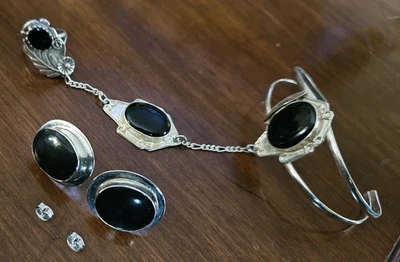 南西纯银女士奴隶设计手链/戒指/耳环黑色 ONYX 套装/批量 — 第 1/4 张图片