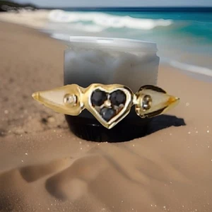 HEART LADIES RING (GEN. SAPPHIRES & DIAMONDS) 14 KT YELLOW GOLD (SIZE 7 1/4) / - Picture 1 of 7