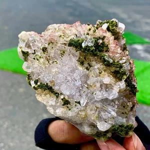 295G Natural beautiful  epidote quartz with red Crystal garden quartz Specimen - Picture 1 of 22