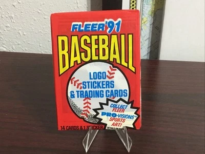 批量 35 件 每件未开封工厂密封 1991 Fleer 棒球蜡包 — 第 1/2 张图片