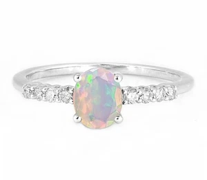 Natural Oval Ethiopian Opal Solitaire Ring 925 Sterling Silver Ring - Picture 1 of 5