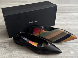 Paul Smith Black Leather Flats UK 4 Pointed Toe Shoes Womens Swirl Lima EUR 37 - Picture 1 of 11