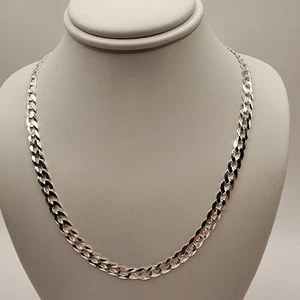 Cadena ITALIANA 925 NUEVA de Plata de Ley - Bordillo Plano 20" Largo 4mm Ancho GRATIS... - Imagen 1 de 7