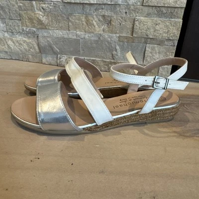 Eric Michael Silver Cream Leather Open Toe Classic Espadrilles Womens Sandals 39 - Image 1 of 4