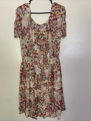 Live & Let Live Women’s Floral Dress XL Boho Peasant Short Sleeve Tie Detail - Image 1 of 4