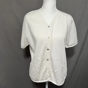 Floral Embroidered Cardigan Size Medium Vtg Carolyn Taylor Cottagecore Sweater - Picture 1 of 6