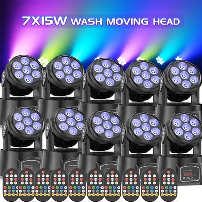 105W Mini Moving Head Lights 7LED RGBW DMX Stage Lights Lighting Disco DJ Party - Image 1 of 4