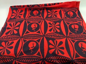 3+ yds Crowned Crane African Hand Print Block Fabric Red Black Omulembe Uganda - Picture 1 of 7