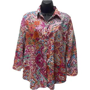 Blusa Lauren Ralph Lauren L Botón Frontal Cachemira Floral Manga 3/4 Algodón Top - Imagen 1 de 8