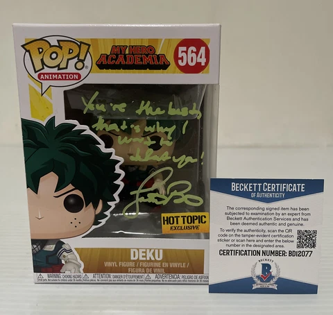 Justin Briner Signed DEKU Hot Topic  MY HERO ACADEMIA 564 Funko Pop BECKETT 4 Cover