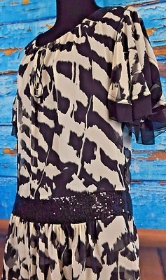 Etcetera Women's Silk Blouse Short Sleeve Sequin Collar Size 4 Sheer Cinch Waist Foto 1 de 4