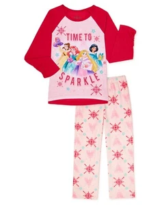 CHRISTMAS Disney Princess Pajamas Girls Size 6 7-8 Ariel Jasmine Belle Rapunzel - Picture 1 of 2