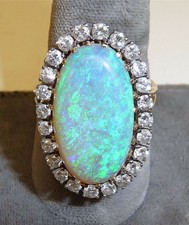 925 Sterling Silver Gold Plated Elongated Opal & Round CZ Halo Cocktail Ring  