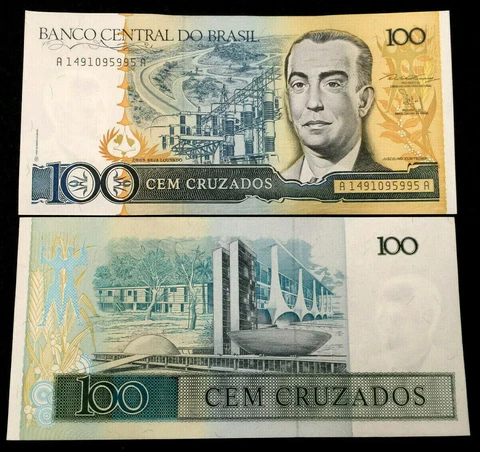 Brazil 100 Cruzados 1985 Banknote World Paper Money UNC Currency Bill Cover