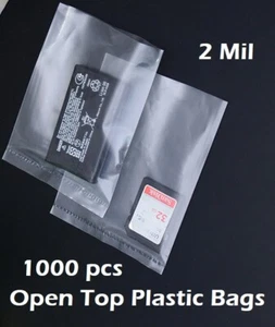 1000 durchsichtige Poly 2-mil Plastiktüten flach oben offen FDA Impulsversiegelung Beutel - Bild 1 von 2
