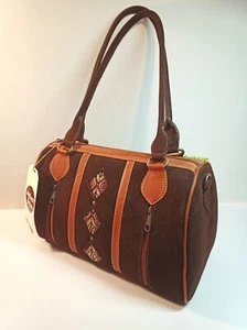 ECUADORIAN CLOTHING Co Satchel Handbag Brown Suede Fair Trade Faja Embroidery - Picture 1 of 11
