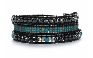 Katie Soleil Damen Perlen 3 Wickelarmband - schwarze Kordel, facettierte Hämatit Perlen - Bild 1 von 2