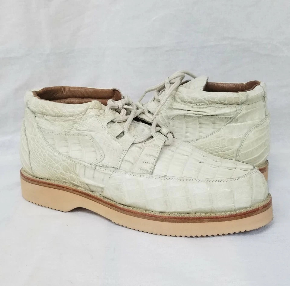 Mens Off White Crocodile Ostrich Western Shoe Sneakers Genuine Leather Size 7.5 - Image 1 of 4