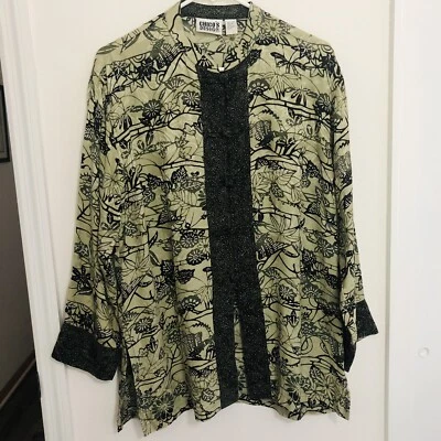 Blusa túnica diseño Chicos floral seda cuello mandarín nudo rana talla 1 M 8/10 Foto 1 de 4