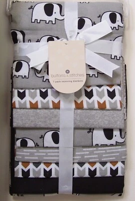 Mantas de recepción a rayas lisas elefante gris 7 piezas botones y puntadas para niños Foto 1 de 2