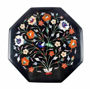 16" black Marble Dining Coffee corner Center Table Top inlay antique Mosaic d25 - Picture 1 of 4