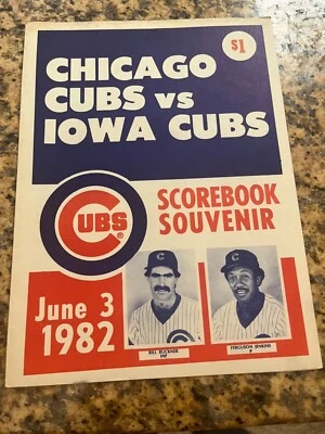 1982 Very Rare Ryan Sandberg Chicago Cubs  vs Iowa Cubs Souvenir Scorecard - Image 1 of 4