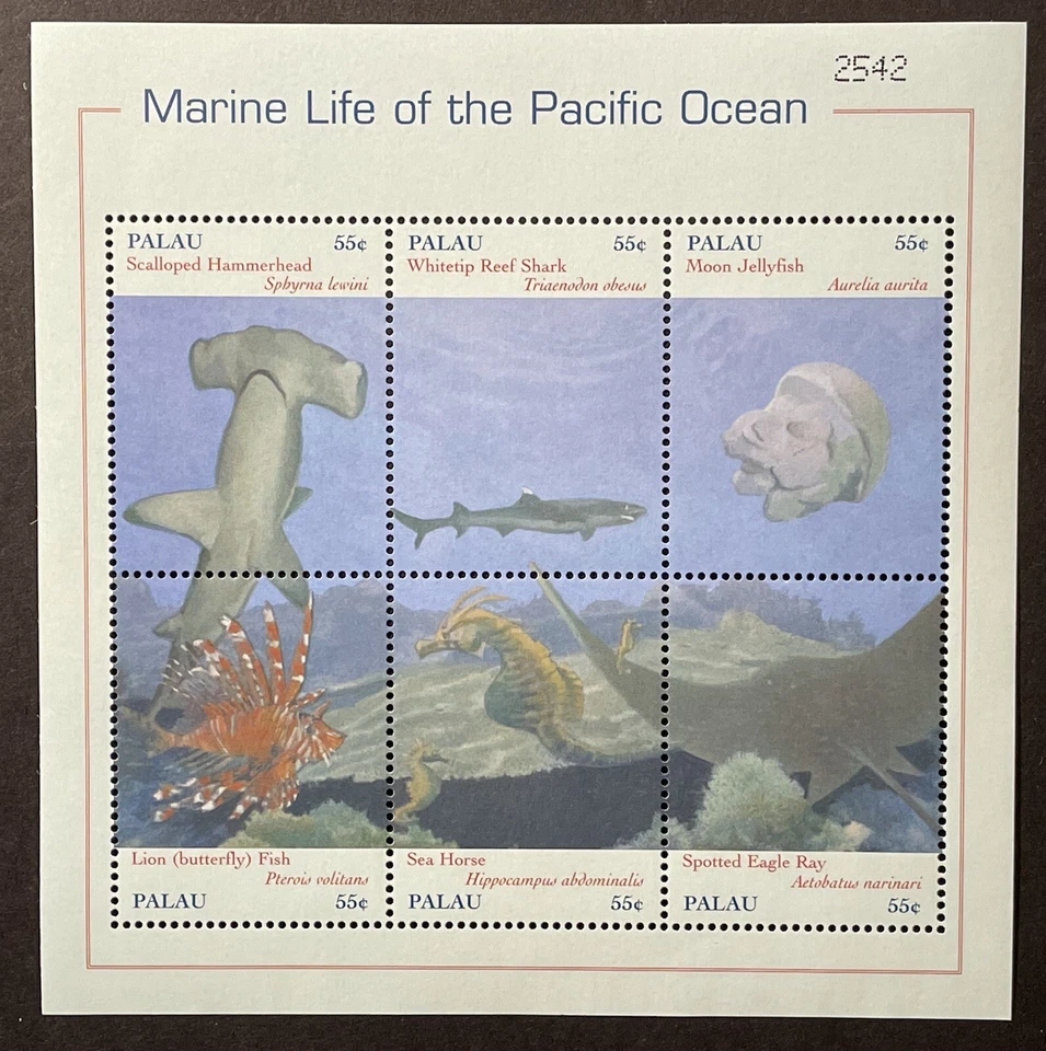 HOJA DE SELLOS DE LA VIDA MARINA DEL PALAU DEL OCÉANO PACÍFICO 2000 MNH RAYA DE TIBURÓN CABALLO DE MAR Foto 1 de 1