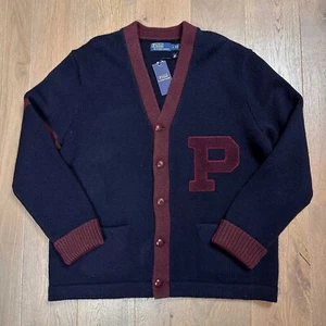 BNWT Mens Polo Ralph Lauren Navy P Letterman Wool Cardigan XL RRP £289 - Picture 1 of 12