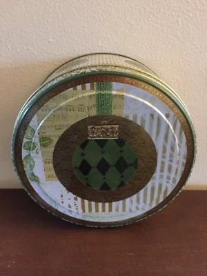 Lindy Bowman Green Musical Motif Round Holiday Tin Small 6.5” - Image 1 of 4