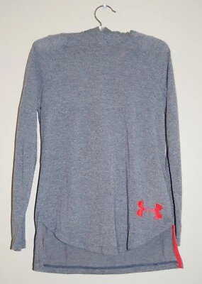 NWT Under Armour Big Girls Dark Heather Gray Hooded LS Pullover T-Shirt sz S - Image 1 of 4