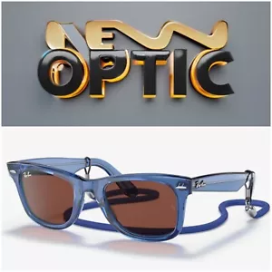 Gafas De Sol Ray Ban RB2140 6587/C5 Wayfarer Colorblock Blue Transparent New - Imagen 1 de 5