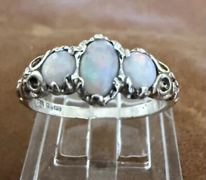 Anillo de Colección LBGI 10K Oro Blanco Natural Ópalo Australiano Trilogía, Adornado Talla 6.25 - Imagen 1 de 17