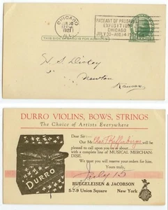 1921 New York Buegeleisen & Jacobson Durro Violins, Bows, Strings agent ad pc - Picture 1 of 1