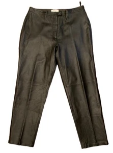 Leather Pants David Benjamin Black Lined No Pockets 29” Ins Sz 18 Woman’s New - Picture 1 of 10