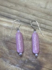 14K Gold Earrings Pink Art Glass Beads Vintage Jewelry Pearl Valentines Day - Picture 1 of 7