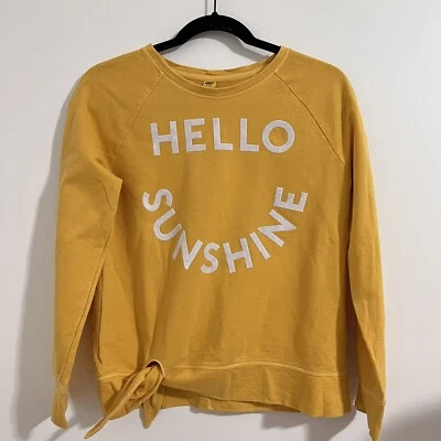 Old Navy Yellow Sweater Size XL 14 Girls Long Sleeve Hello Sunshine Bright Tie - Image 1 of 4