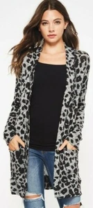 NUEVO CON ETIQUETAS BEESON RIVER CÁRDIGAN SUAVE ESTAMPADO LEOPARDO suéter chaqueta envolvente SM-3X GRIS/NEGRO - Imagen 1 de 7