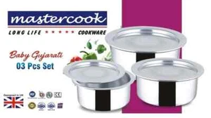 3Pcs Cooking Pot Aluminium Stock Soup Stew Curry Pot Gujrati Casserole With Lid - Picture 1 of 4