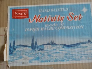 Sears Nativity scene paper mache hand painted w/ working music box original box - Picture 1 of 24