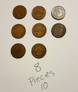 (8) Japan 10 Yen Coins Bronze Metal Vintage Foreign Currency Hard to find Rare - Picture 1 of 12