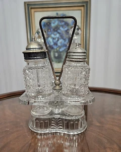 Antique 1880s EAPG Adams & Co "Paragon" Caster Crystal Clear Condiment Set - Picture 1 of 9