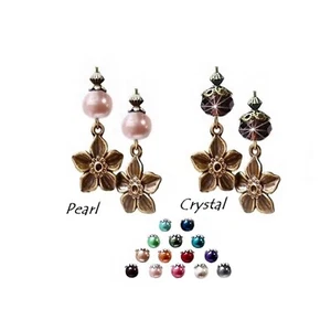 Earrings flower charm drop with pearl or crystal, choose color and fittings - Picture 1 of 19