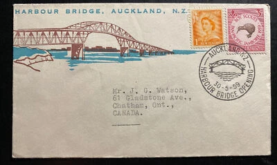 1959 Auckland New Zealand First Day Cover To Chatham Canada Harbour Bridge 1 - Image 1 of 2