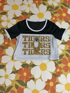Missouri Tigers Mesh Crop Top Cheer Jersey Glitter Graphic Black White MU - Picture 1 of 5