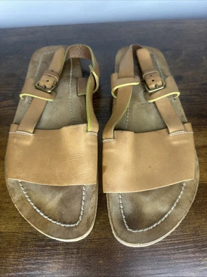 AUTÉNTICAS Sandalias PRADA Para Hombre Zapatillas Zapatos EE. UU. Talla 9 Cuero Marrón Eslinga Trasera Foto 1 de 4