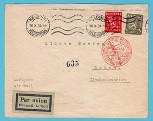 FINLAND air cover 1934 Helsinki over Berlin to Brünn, Czechoslovakia - Picture 1 of 2