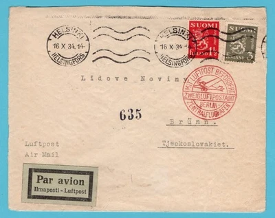 FINLAND air cover 1934 Helsinki over Berlin to Brünn, Czechoslovakia - Image 1 of 2