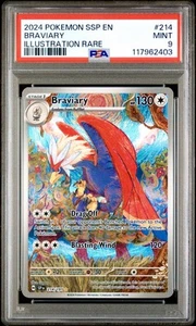 PSA 9 MINT Braviary #214/191 SV08 Surging Sparks Holo Pokémon Card 214 🔥💥 - Picture 1 of 2