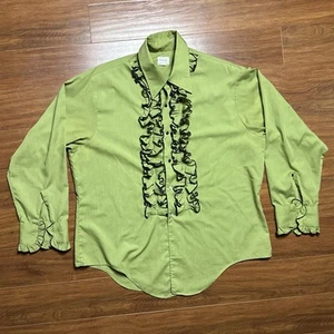 Delton N.Y. vintage Camicia smoking 17 - 34 volant polsino francese bottoni abito maglietta anni 70 - Foto 1 di 15