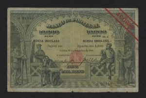 Azores 10000 Reis 1910 P-12 Fine RARE - Acores Açores Portugal - Picture 1 of 2